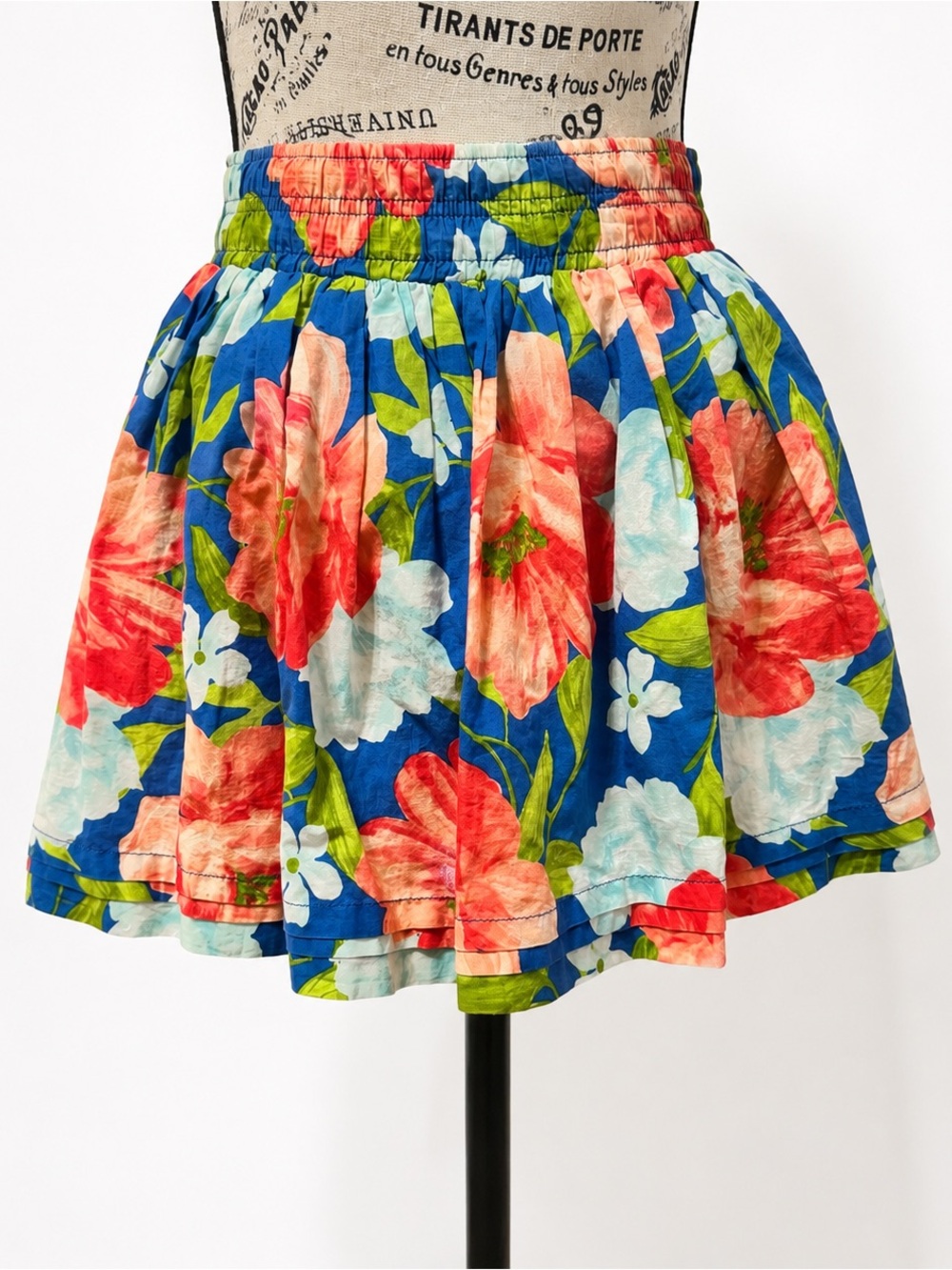 Hollister Blue Floral Mini Skirt with Coral Accents